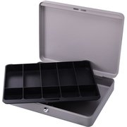 Sparco Cash Box, w/ 2 Keys, 10 Compartments, 15-2/5"x10-1/2"x2-1/4, GY SPR15500